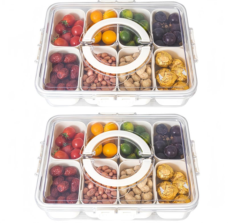 Dingerjar Divided Serving Tray with Lid and Handle - Divided Snack Tray for Portable Snack Platters - Clear Organizer for Candy, Fruits, Nuts, Snacks - Perfect for Party, Entertaining，2 pcs - Image 1